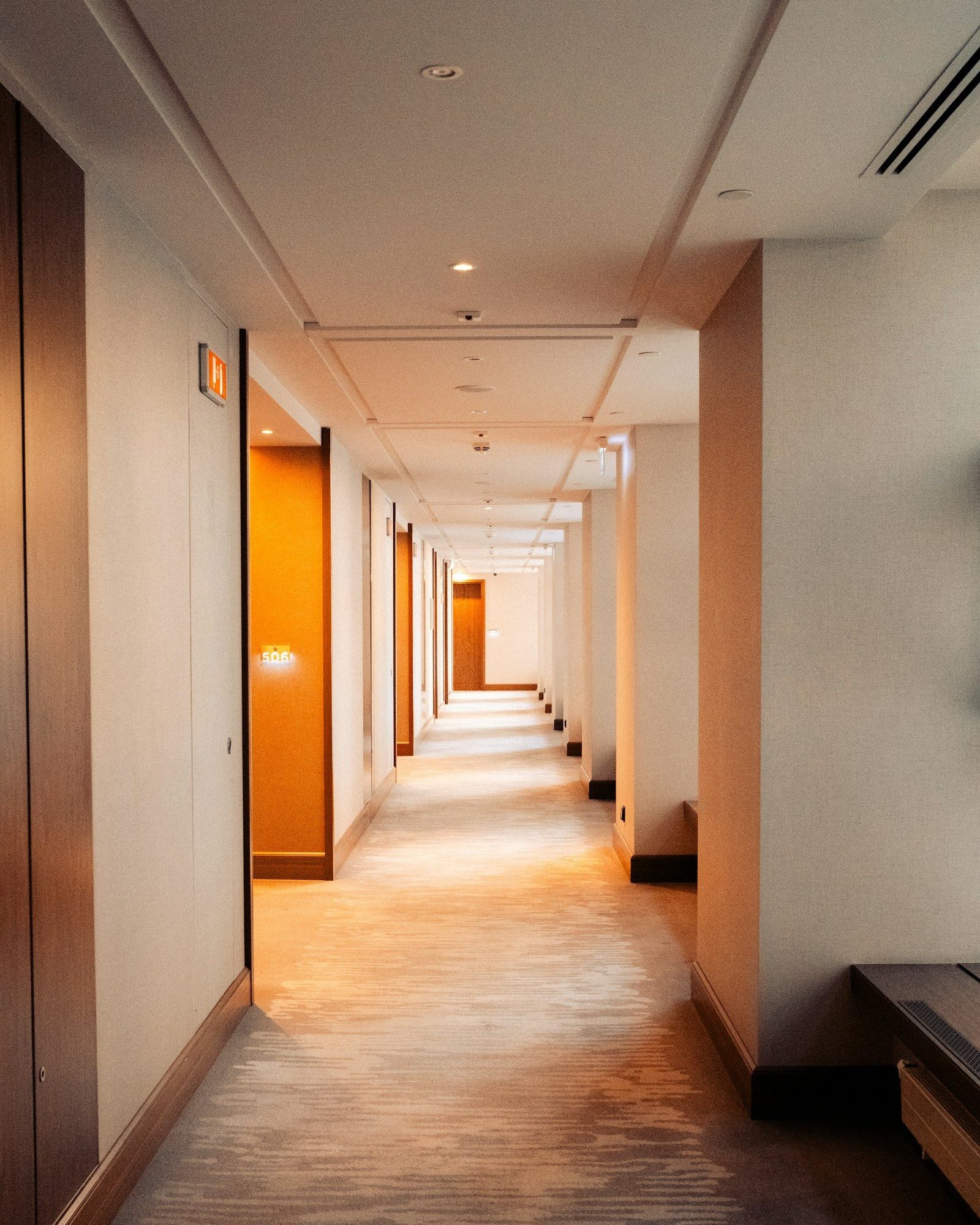 Hotel corridor with new carpet tile